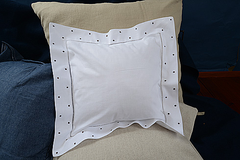 Square Hemstitch Baby Pillow 12"x12" Chocolate Swiss Polka Dots